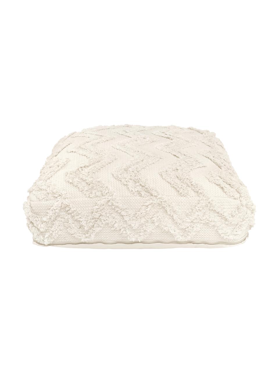 Coussin de sol bohème tufté main Akesha, Blanc, larg. 70 x haut. 28 cm