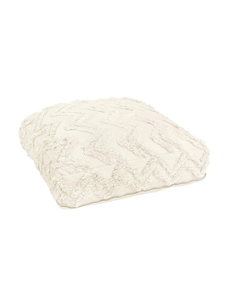 Coussin de sol bohème tufté main Akesha, Blanc, larg. 70 x haut. 28 cm