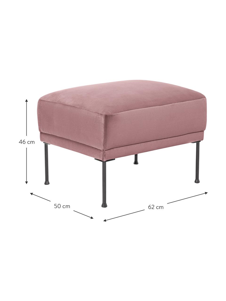 Pouf en velours Fluente, Velours vieux rose, larg. 62 x prof. 50 cm