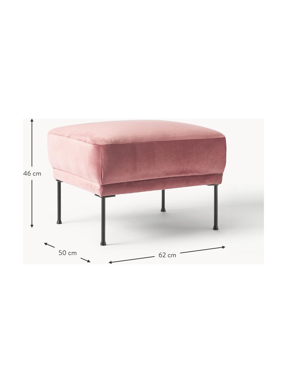 Reposapiés puf de terciopelo Fluente, Tapizado: terciopelo (poliéster de , Estructura: madera de pino maciza, Patas: metal con pintura en polv, Terciopelo rosa palo, An 62 x F 50 cm