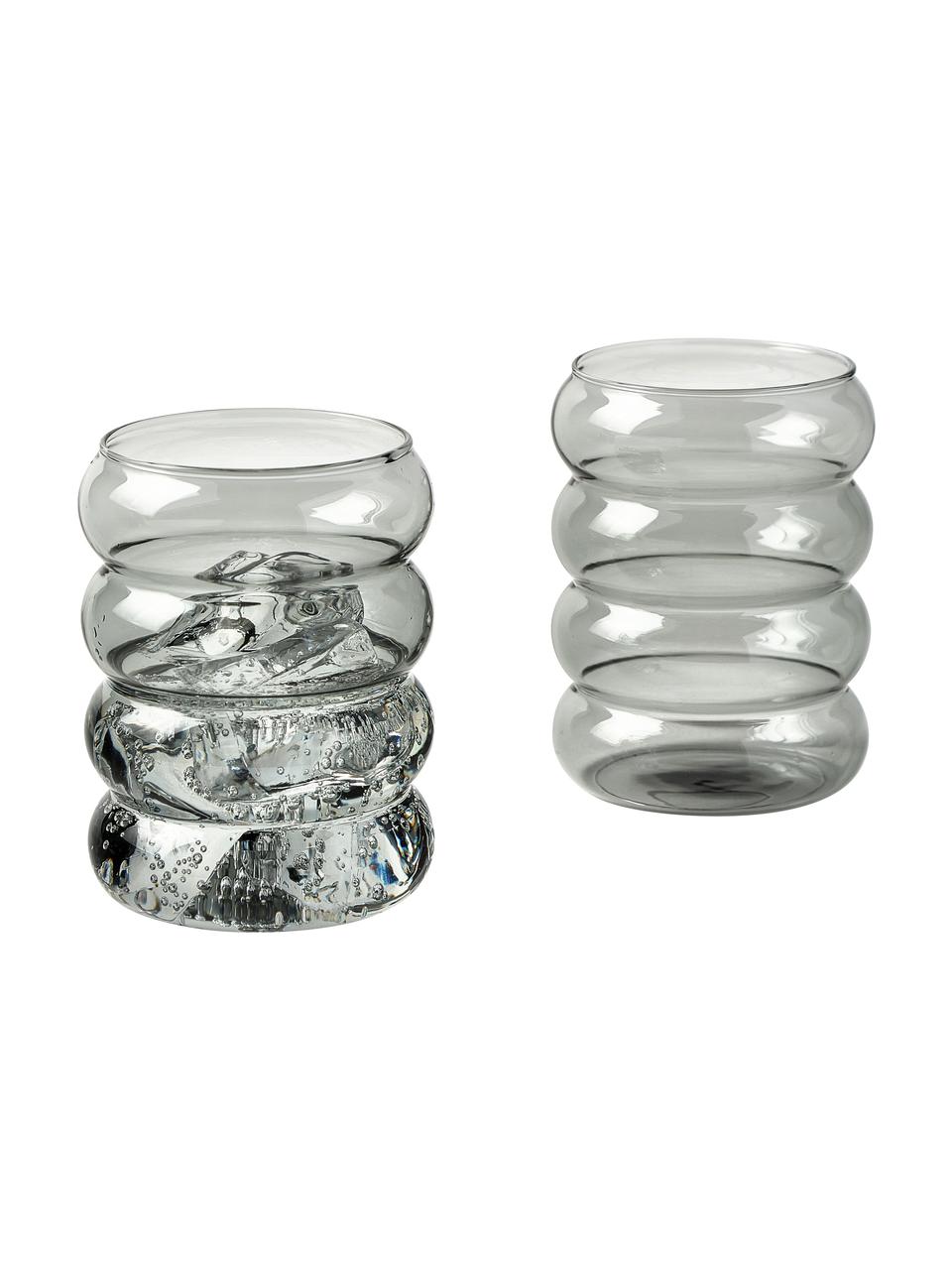 Mundgeblasene Wassergläser Lalo in Grau, 4 Stück, Borosilikatglas, Grau, transparent, Ø 8 x H 10 cm