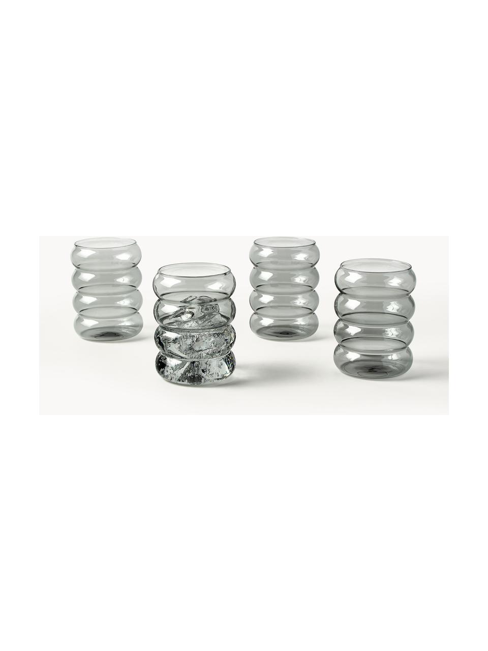 Verres à eau soufflés bouche Bubbly, 4 pièces, Verre borosilicate, Gris, transparent, Ø 8 x haut. 10 cm