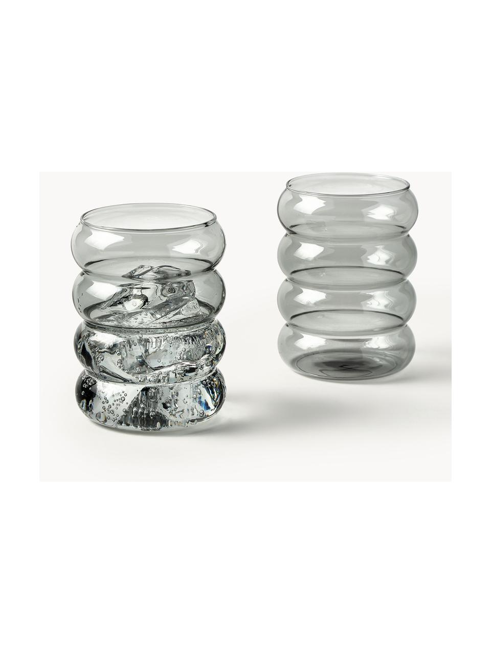 Verres à eau soufflés bouche Bubbly, 4 pièces, Verre borosilicate, Gris, transparent, Ø 8 x haut. 10 cm, 320 ml