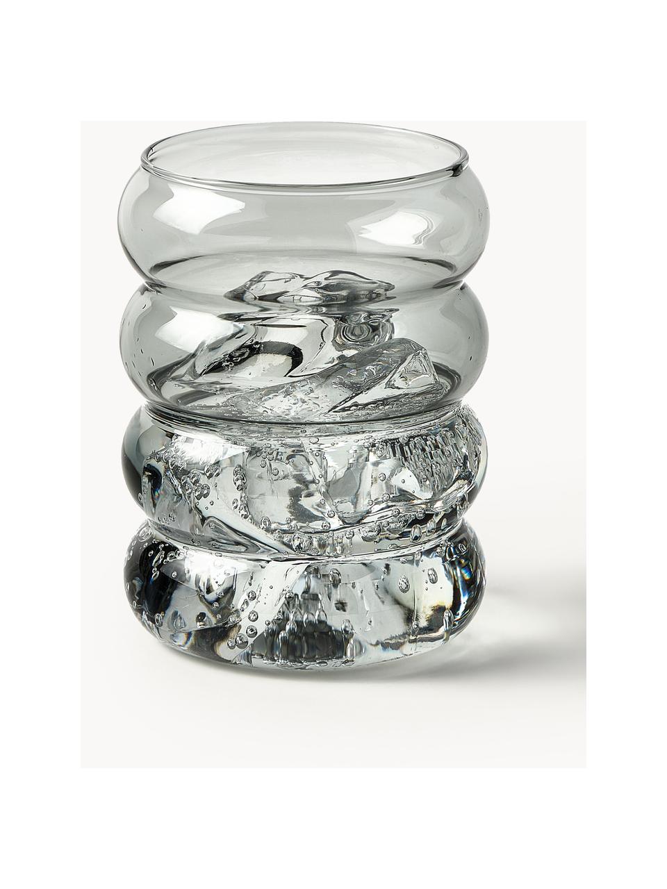 Mundgeblasene Wassergläser Bubbly, 4 Stück, Borosilikatglas, Grau, transparent, Ø 8 x H 10 cm, 320 ml