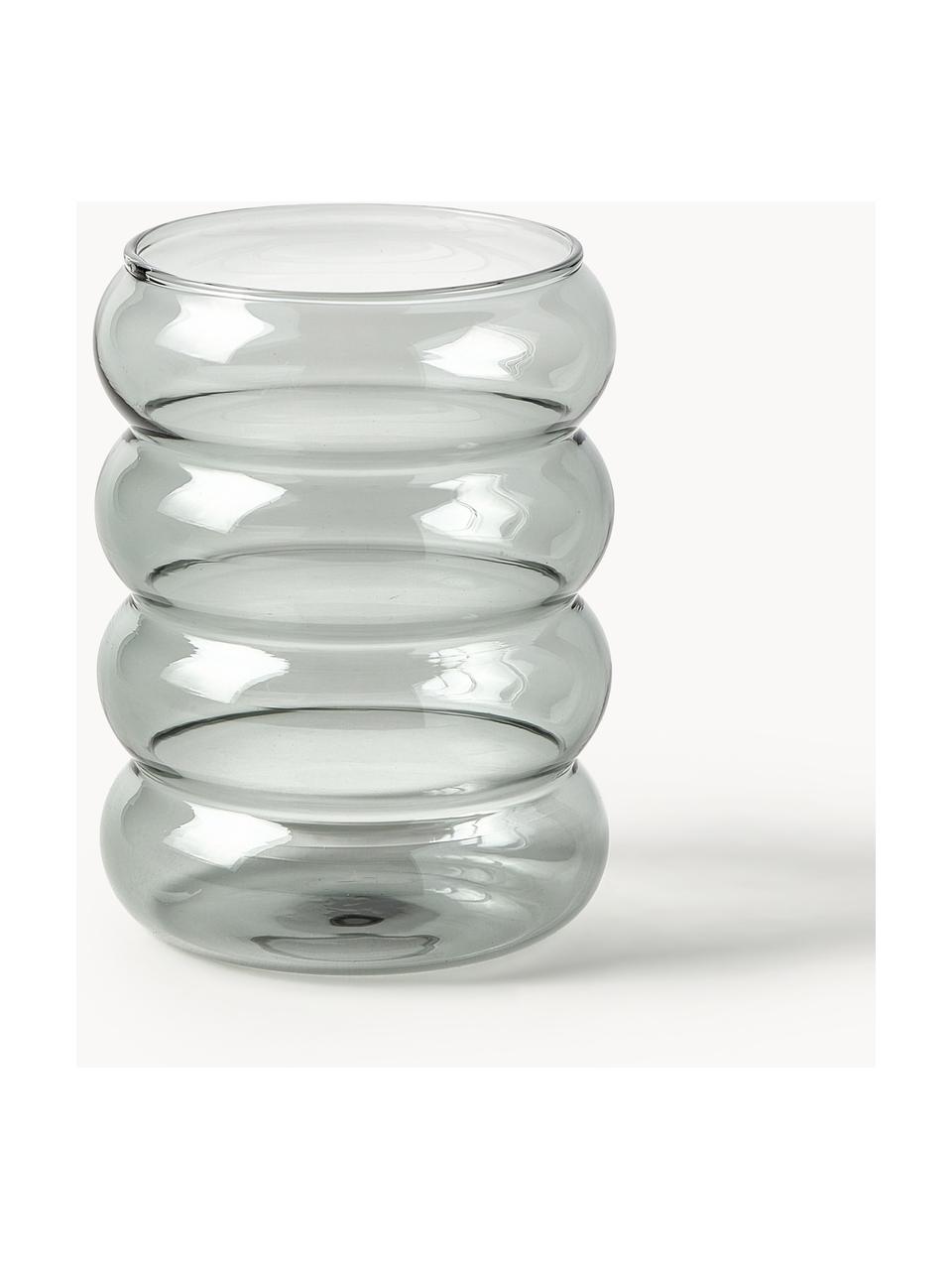 Mundgeblasene Wassergläser Bubbly, 4 Stück, Borosilikatglas, Grau, transparent, Ø 8 x H 10 cm, 320 ml