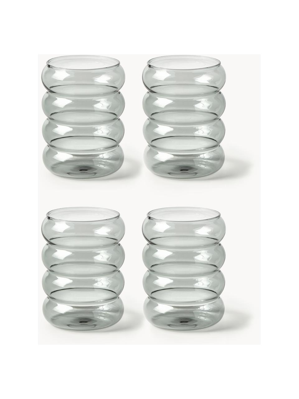 Ručně foukané sklenice Bubbly, 4 ks, Borosilikátové sklo, Šedá, transparentní, Ø 8 cm, V 10 cm, 320 ml