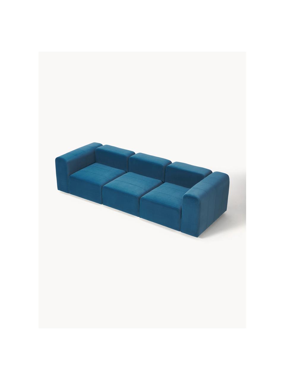 Sofá modular de terciopelo Lena (4 plazas), Tapizado: terciopelo (100% poliéste, Estructura: madera de pino, contracha, Patas: plástico., Terciopelo azul petróleo, An 284 x F 106 cm