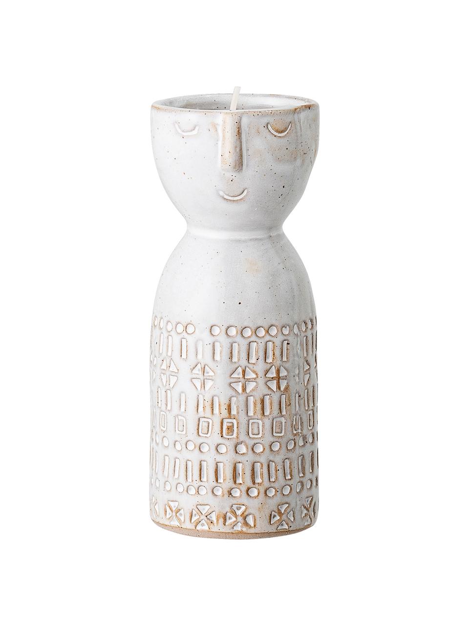 Kleine Vase Face aus Steingut, Steingut, Weiss, Beige, Ø 6 x H 15 cm