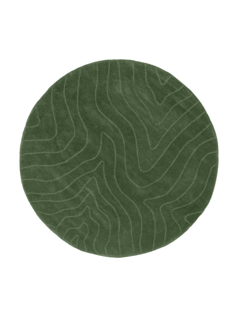 Tapis rond laine vert foncé tufté main Aaron, Vert, Ø 120 cm (taille S)