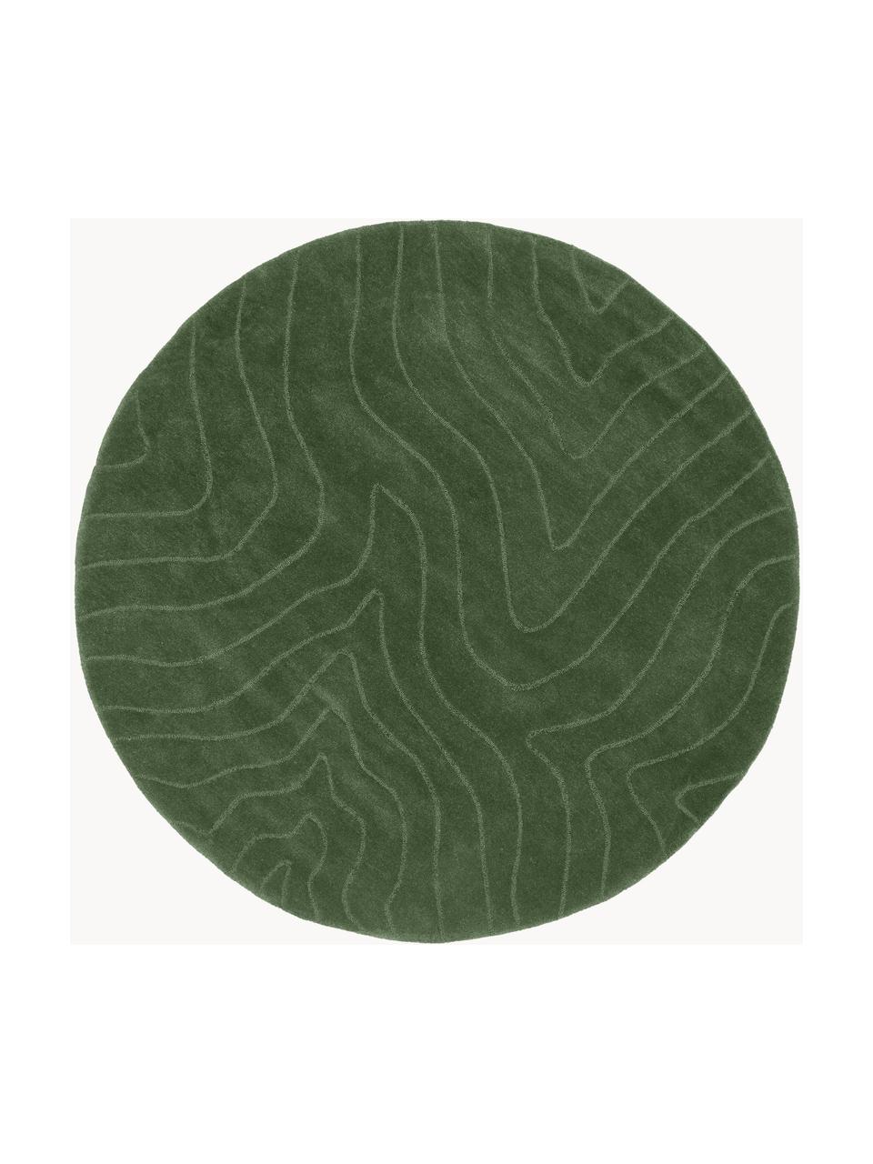 Okrúhly ručne tuftovaný vlnený koberec Aaron, Tmavozelená, Ø 120 (veľkosť S)