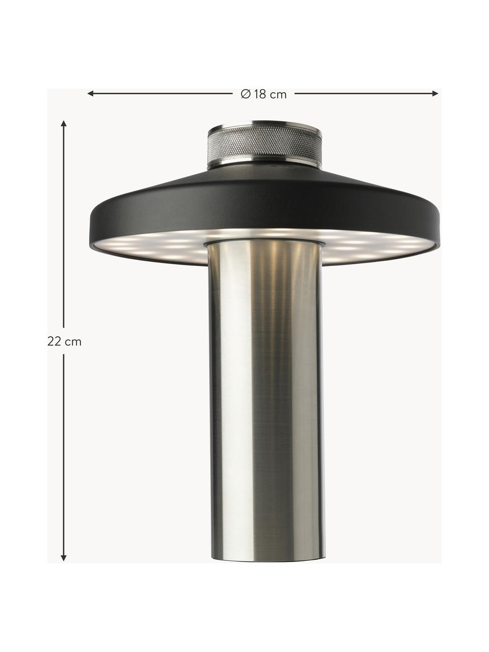 Kleine mobiele outdoor LED lamp Turn, dimbaar, Zwart, zilverkleurig, Ø 18 x H 22 cm