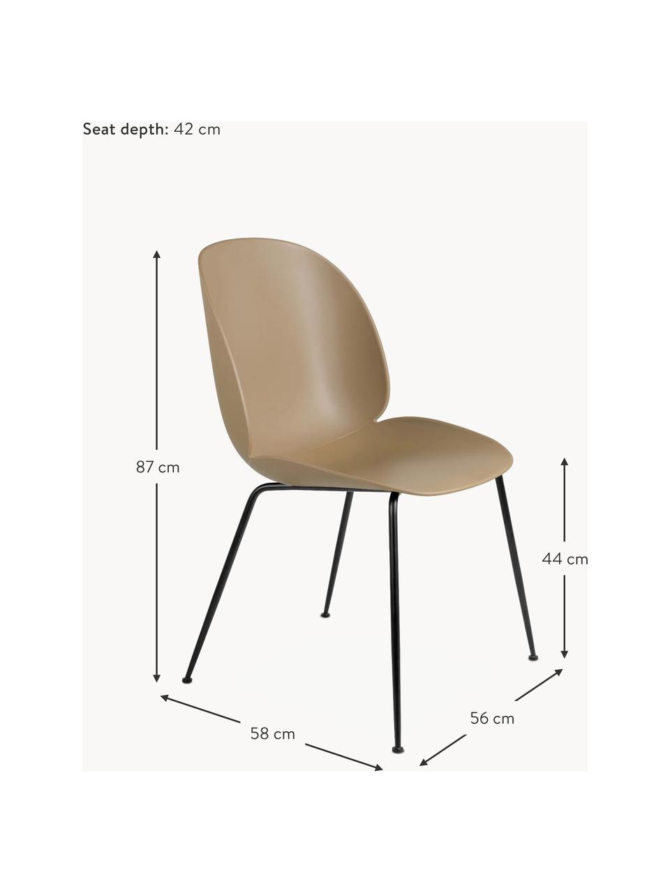 Sedia in plastica Beetle, Gambe: acciaio rivestito, Beige, nero opaco, Larg. 56 x Prof. 58 cm