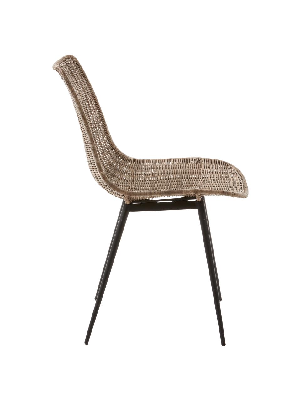 Ratanová stolička s kovovými nohami Equal, Hnedá, čierna, Š 48 x H 58 cm