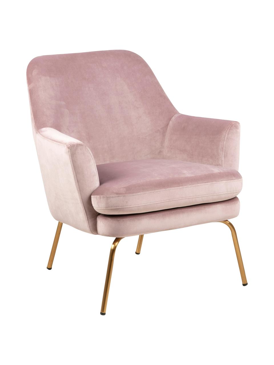 Fluwelen fauteuil Chisa in roze, Bekleding: polyester fluweel, Poten: gelakt metaal, Fluweel roze, B 68 x D 73 cm