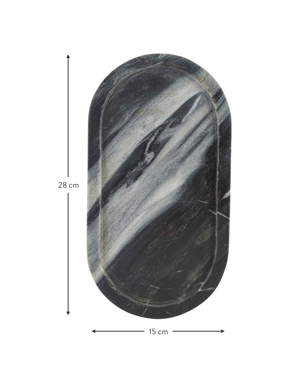 Decoratief dienblad Oval van marmer in zwartgrijs, Marmer, Zwart, grijs, B 28 x D 15 cm