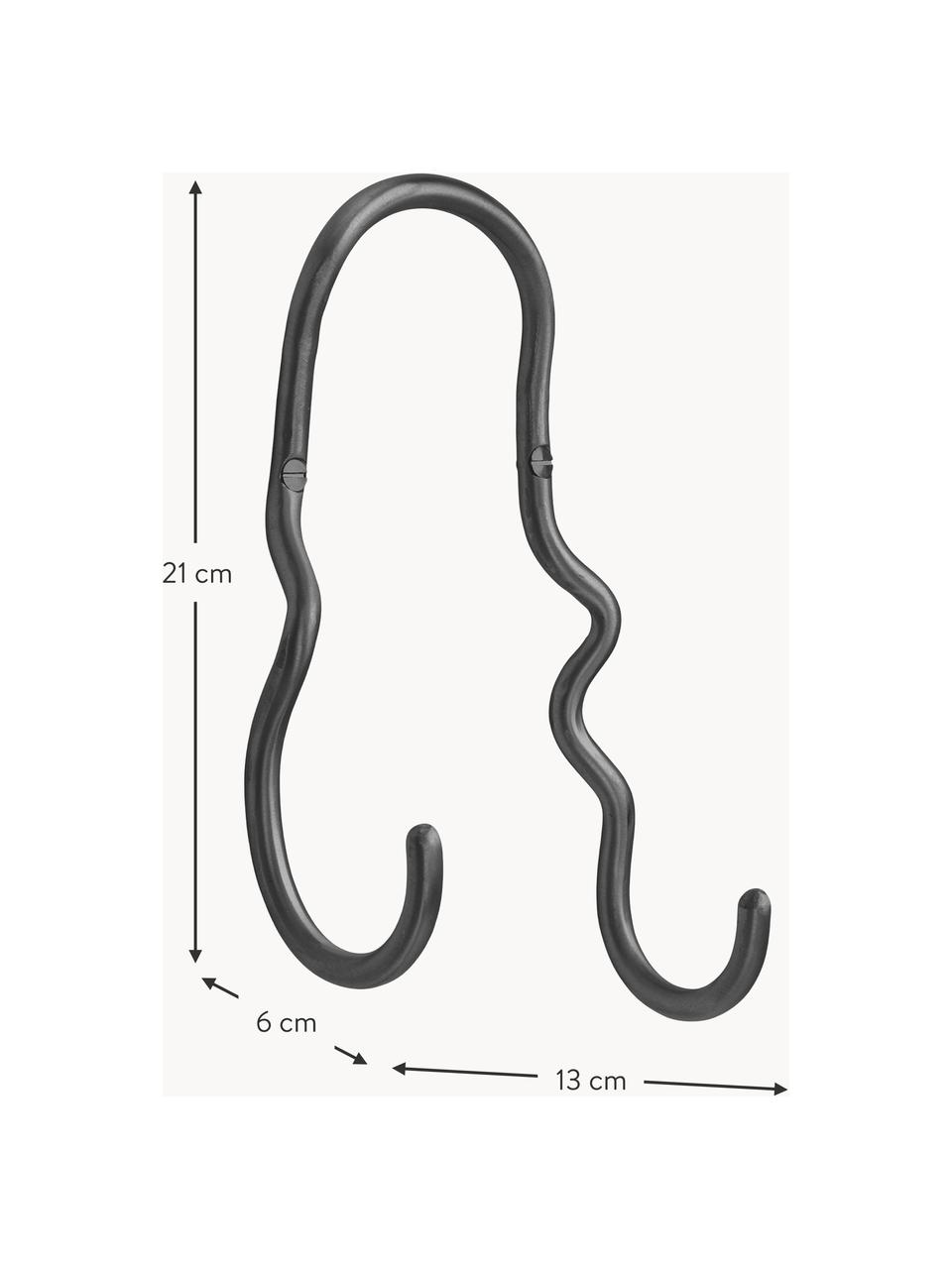 Ręcznie wykonany hak ścienny z mosiądzu Curvature, Mosiądz powlekany, Czarny, matowy, S 13 x W 21 cm