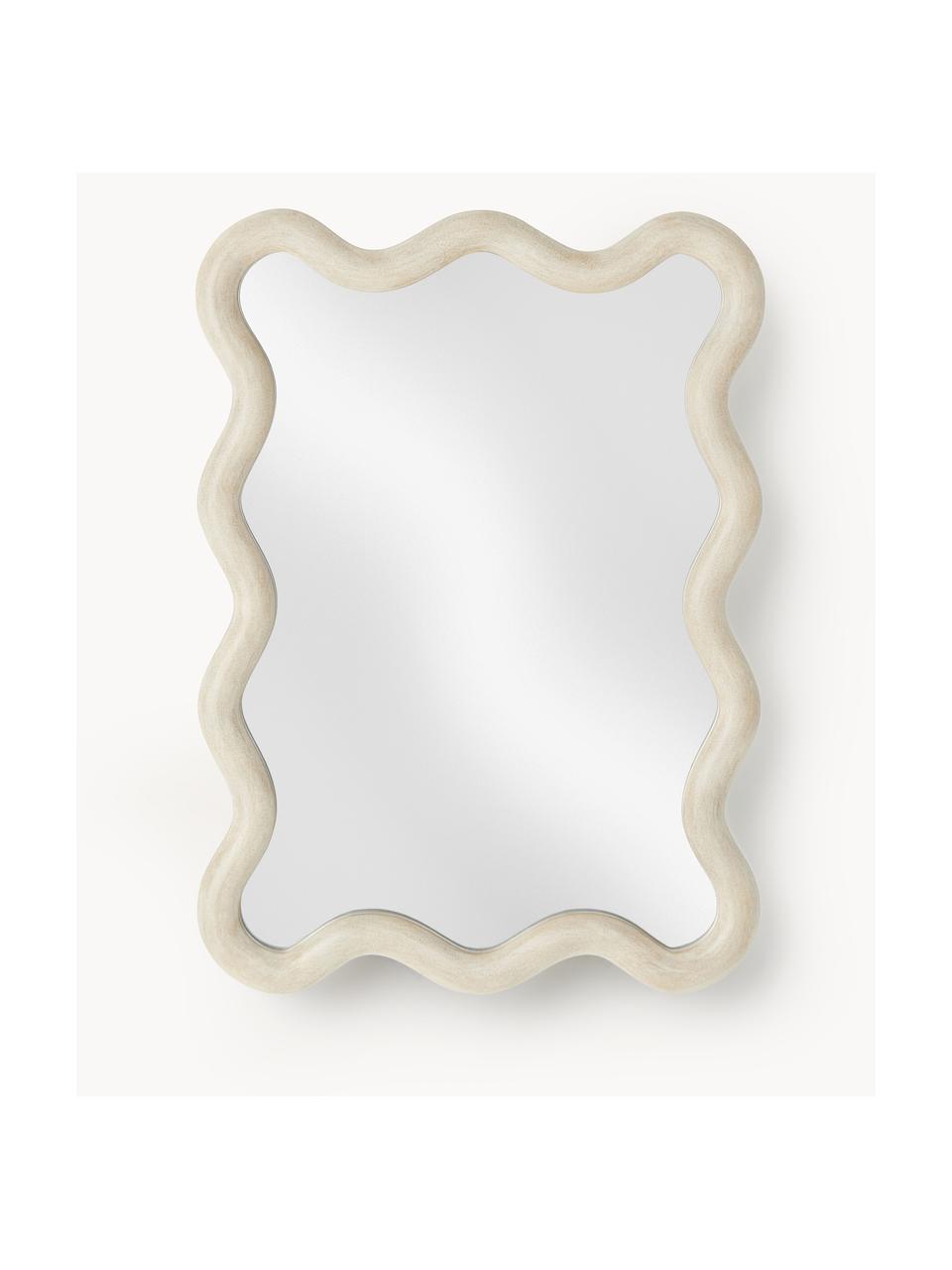 Wandspiegel Wave mit welligem Rand, Spiegelfläche: Spiegelglas, Rahmen: Mitteldichte Holzfaserpla, Hellbeige, B 40 x H 55 cm