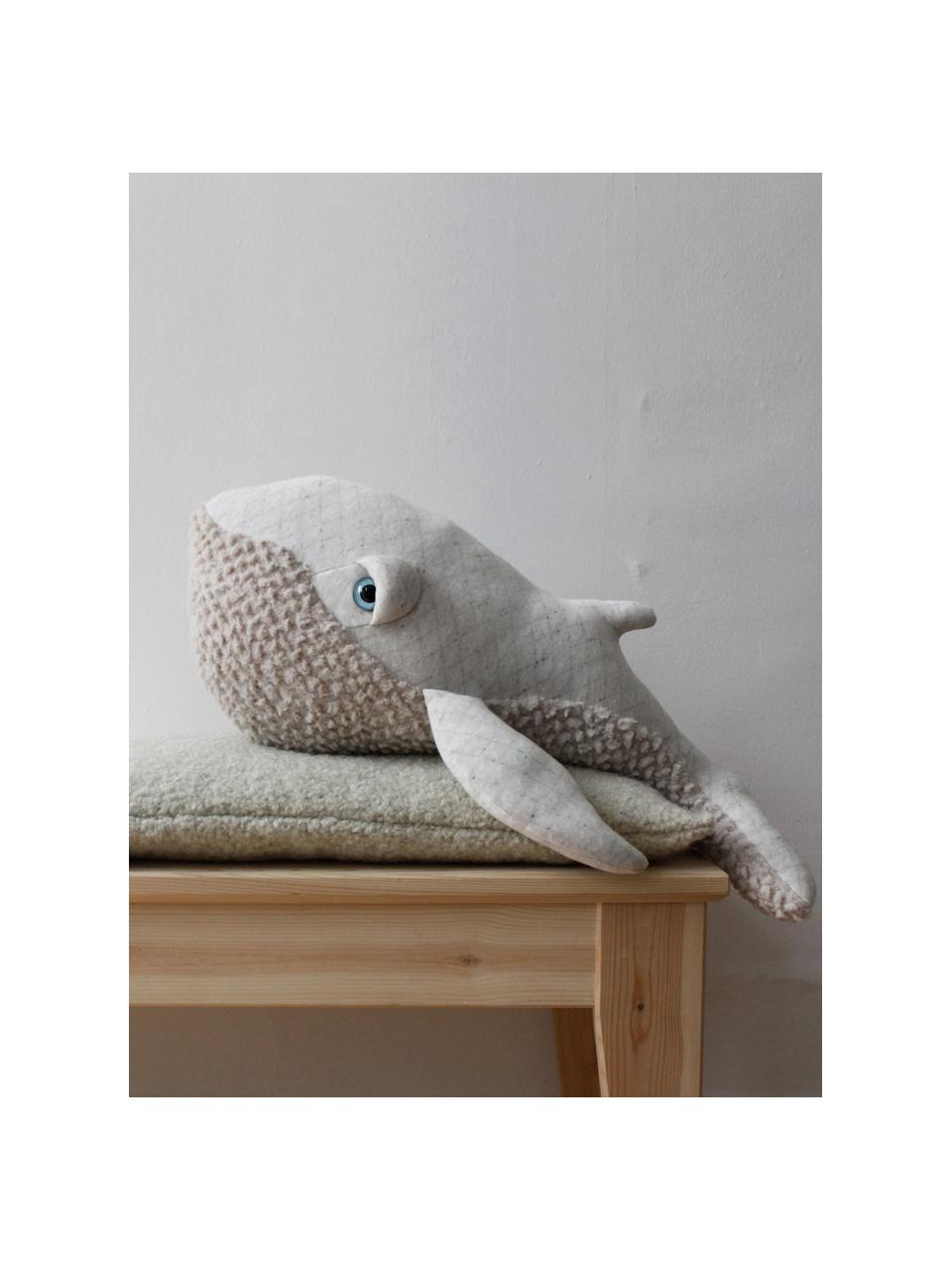 Cuscino-peluche fatto a mano Whale, Bianco, Larg. 83 x Alt. 33 cm