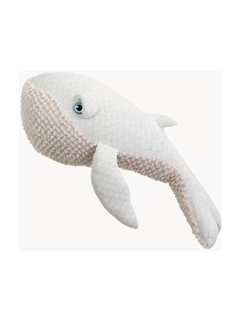 Handgemaakte knuffelkussen Whale, Onderzijde: 85% katoen, 15% polyester, Wit, B 56 x H 25 cm