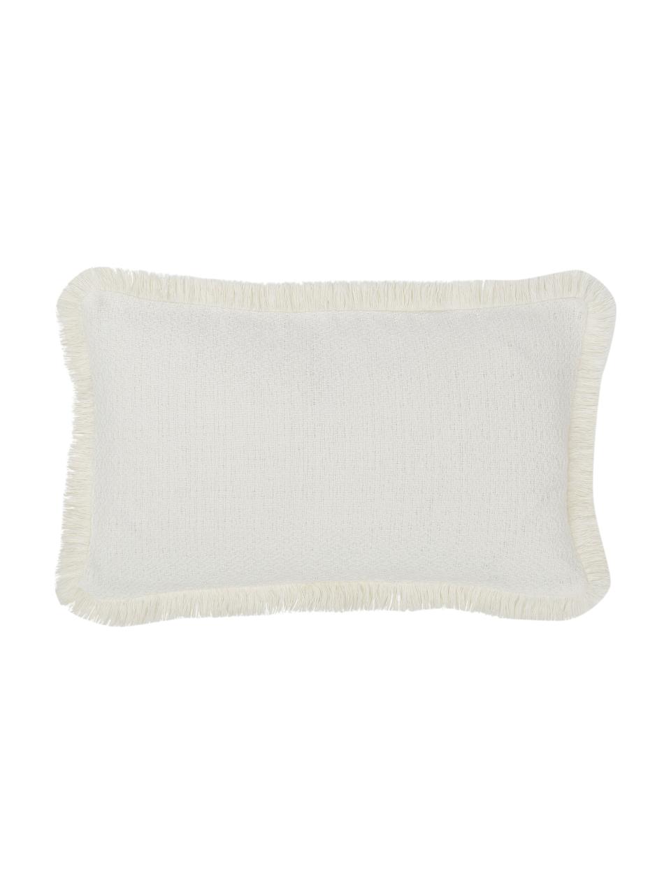 Housse de coussin blanc crème à finition frangée Lorel, Blanc