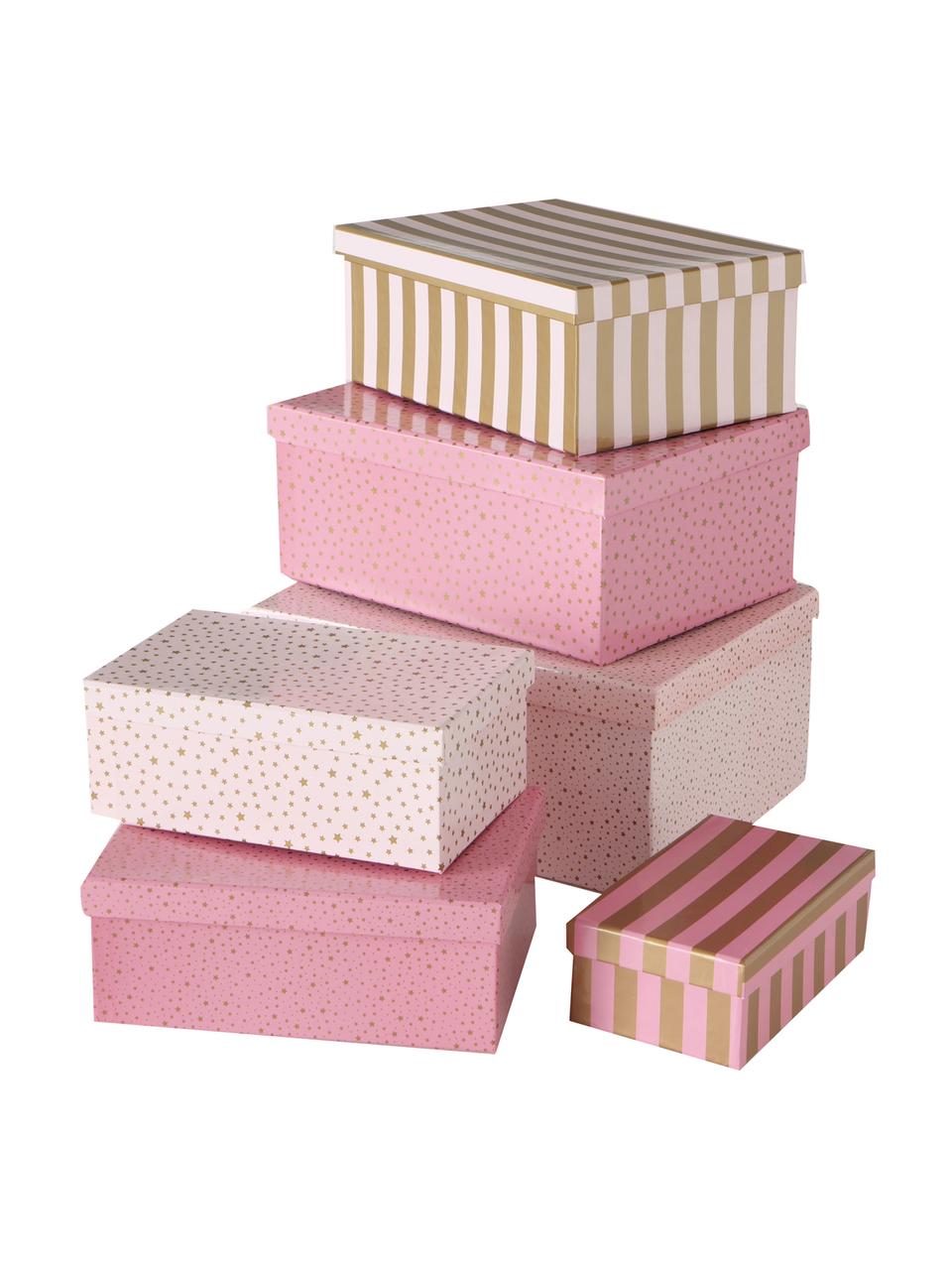 Komplet pudełek prezentowych Marit, 6 elem., Papier, Odcienie różowego, odcienie złotego, Komplet z różnymi rozmiarami