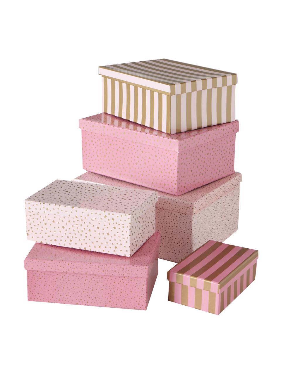 Set de cajas regalo Marit, 6 pzas., Papel, Tonos rosas, dorado, Set de diferentes tamaños