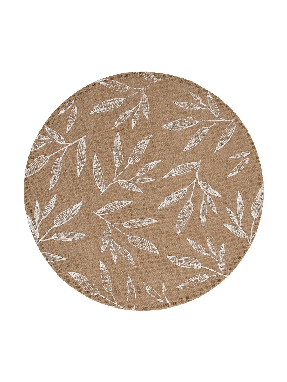 Placemats Pep met blad motief, 2 stuks, Jute, Beige, wit, 40 x 40 cm