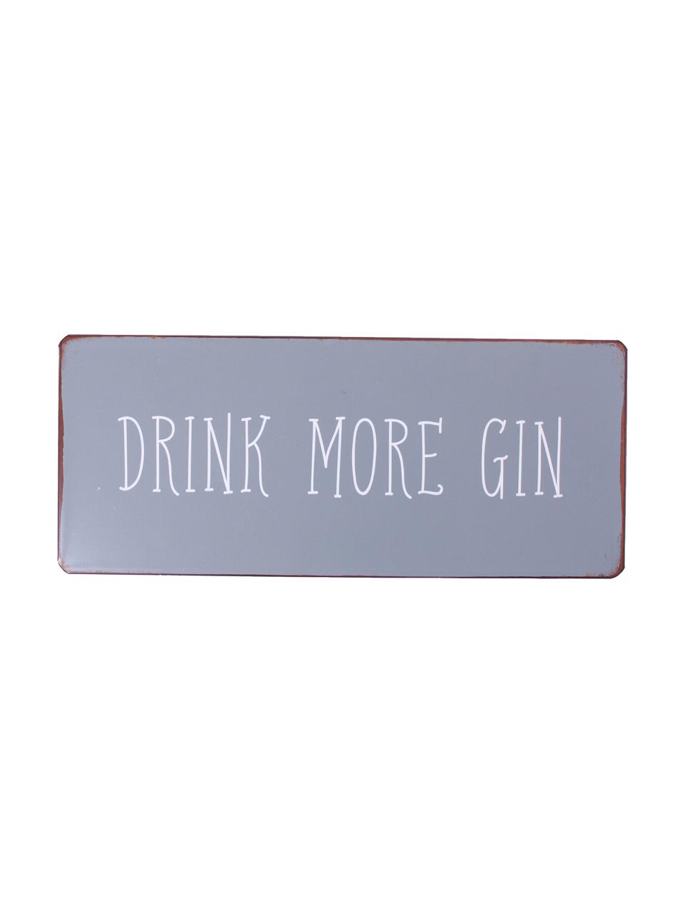 Cartello Drink more gin, Metallo, coperto con una pellicola a motivo, Grigio, bianco, color ruggine, Larg. 31 x Alt. 13 cm