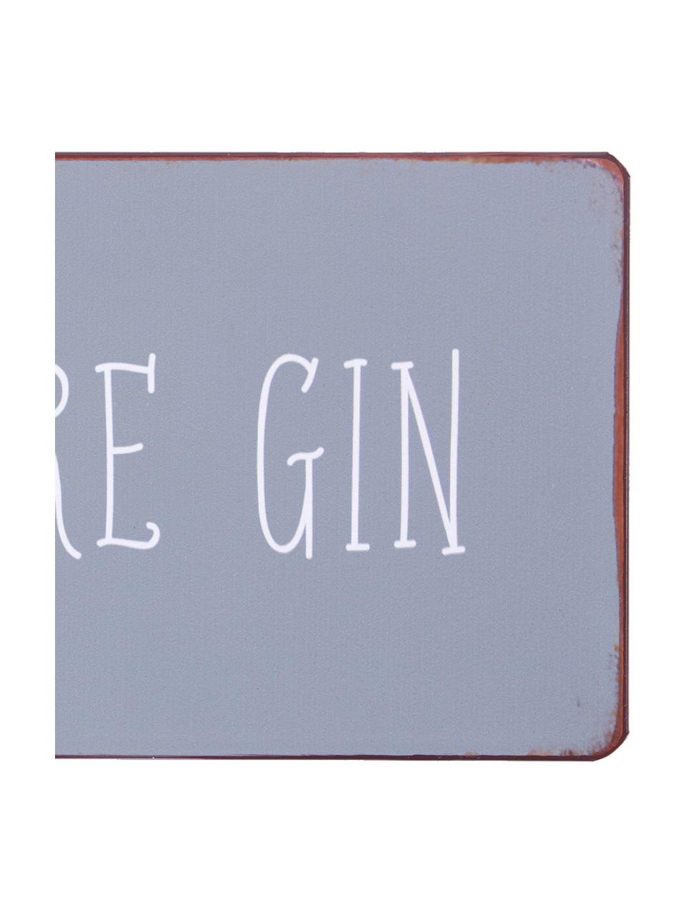 Cartello Drink more gin, Metallo, coperto con una pellicola a motivo, Grigio, bianco, color ruggine, Larg. 31 x Alt. 13 cm