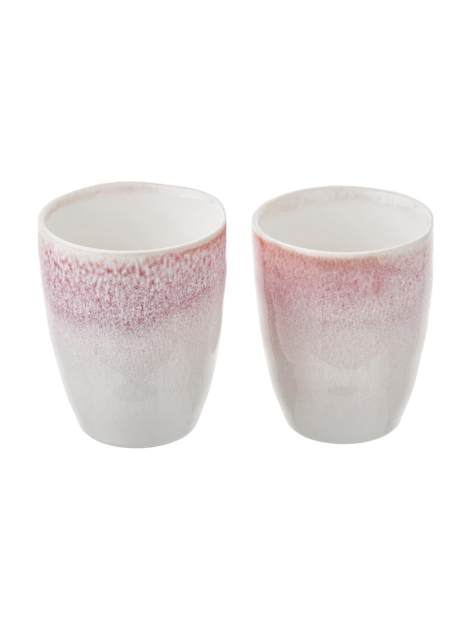 Tazas artesanales Amalia, 2 uds., Cerámica, Rosa pálido, blanco crema, Ø 10 x Al 11 cm, 430 ml