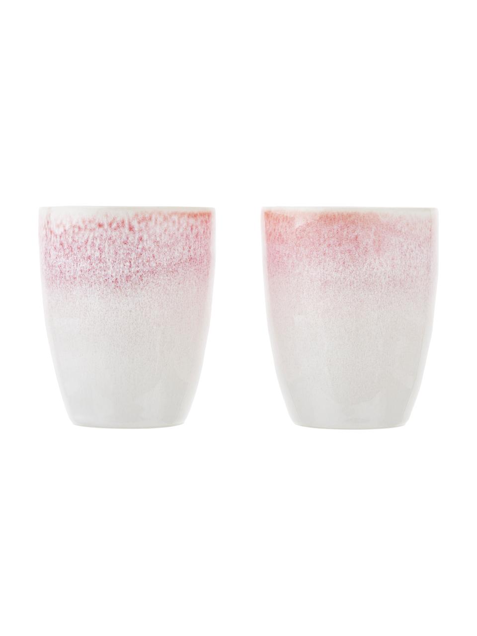 Mug porcelaine rose Amalia, 2 pièces, Porcelaine, Rose pastel, blanc crème, Ø 10 x haut. 11 cm, 430 ml