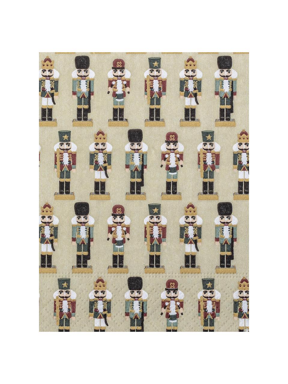 Papierservietten Darren mit Nussknacker-Motiven, 20 Stück, Papier, Olivgrün, Mehrfarbig, B 33 x L 33 cm