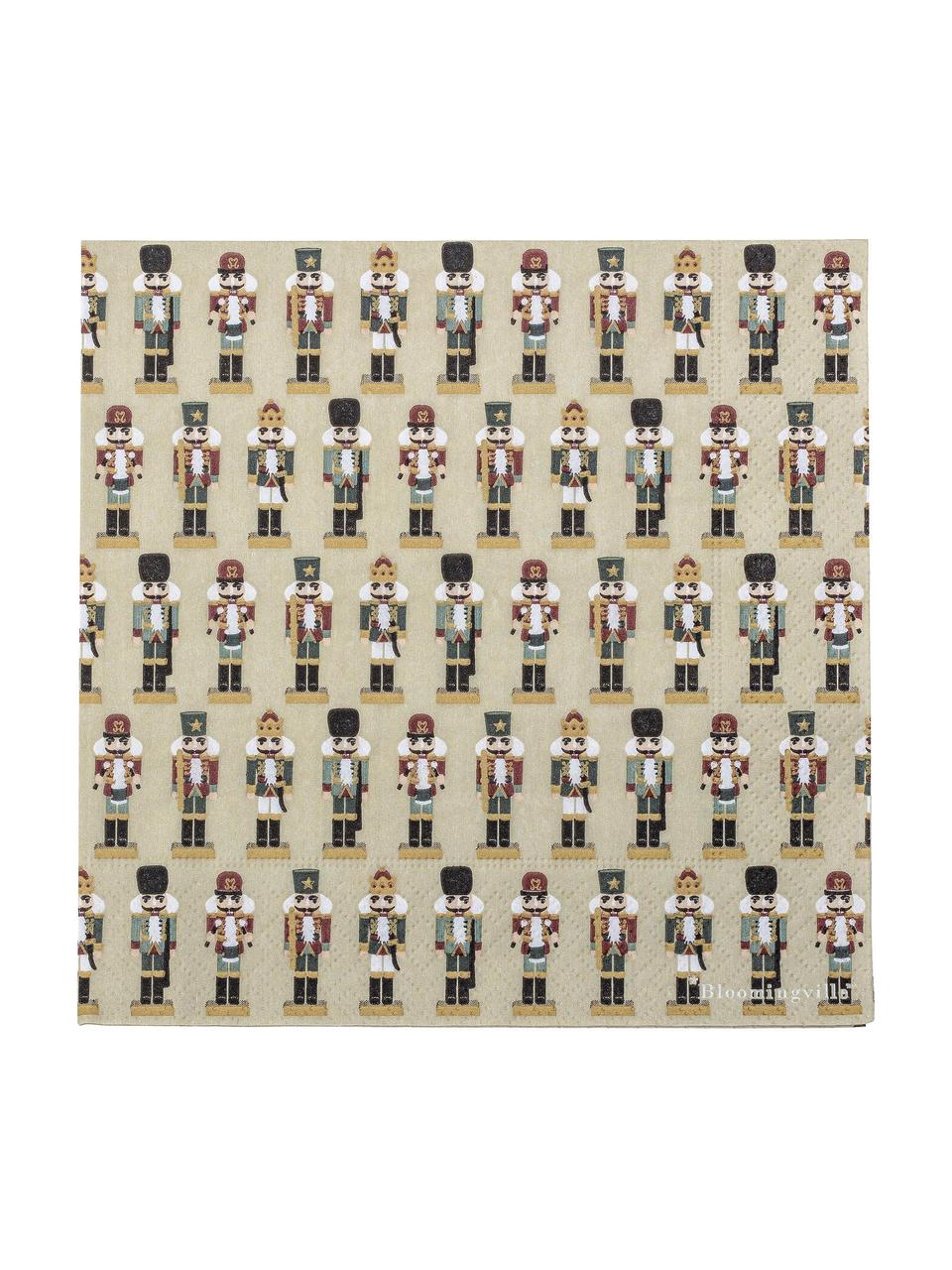 Papier-Servietten Darren mit Nussknacker-Motiven, 20 Stück, Papier, Beige, gemustert, B 33 x L 33 cm