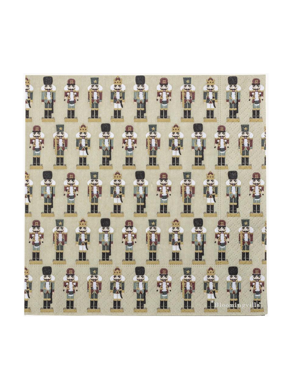 Papieren servetten Darren met notenkraker motief, 20 stuks, Papier, Lichtbeige, patroon, B 33 x L 33 cm