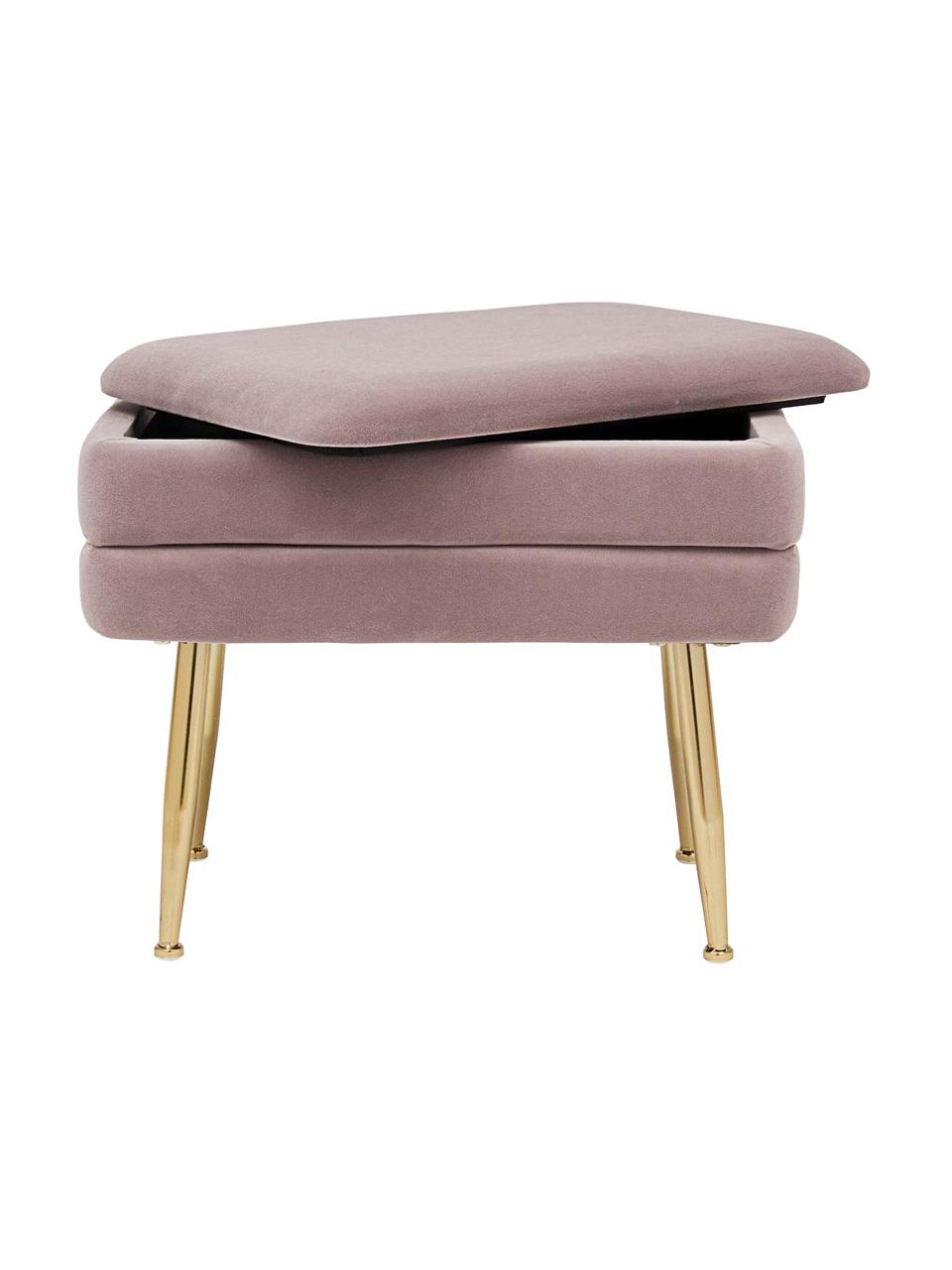 Banquette en velours avec rangement Pavlina, Mauve, couleur laitonnée, larg. 80 x haut. 42 cm