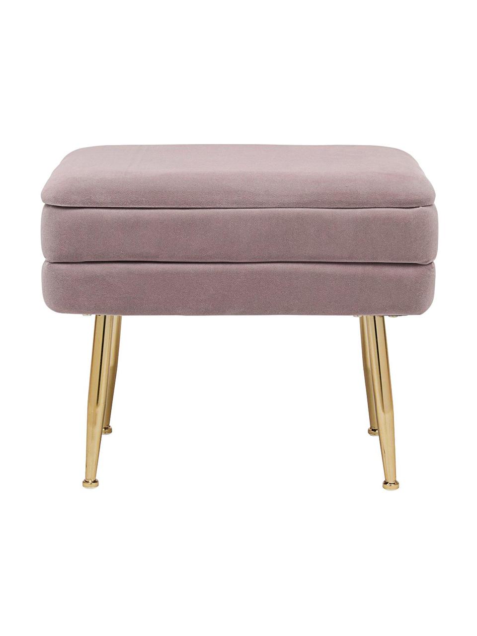 Fluwelen gestoffeerde bank Pavlina met opbergfunctie, Bekleding: polyester fluweel, Frame: MDF, Poten: gepoedercoat metaal, Fluweel mauve, messingkleurig, B 80 x H 42 cm