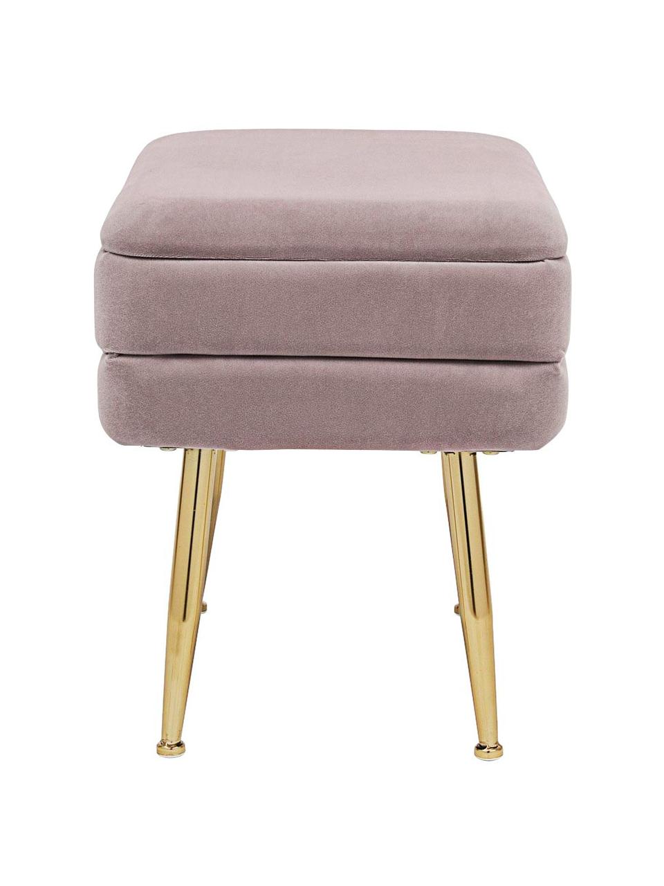 Banquette en velours avec rangement Pavlina, Mauve, couleur laitonnée, larg. 80 x haut. 42 cm