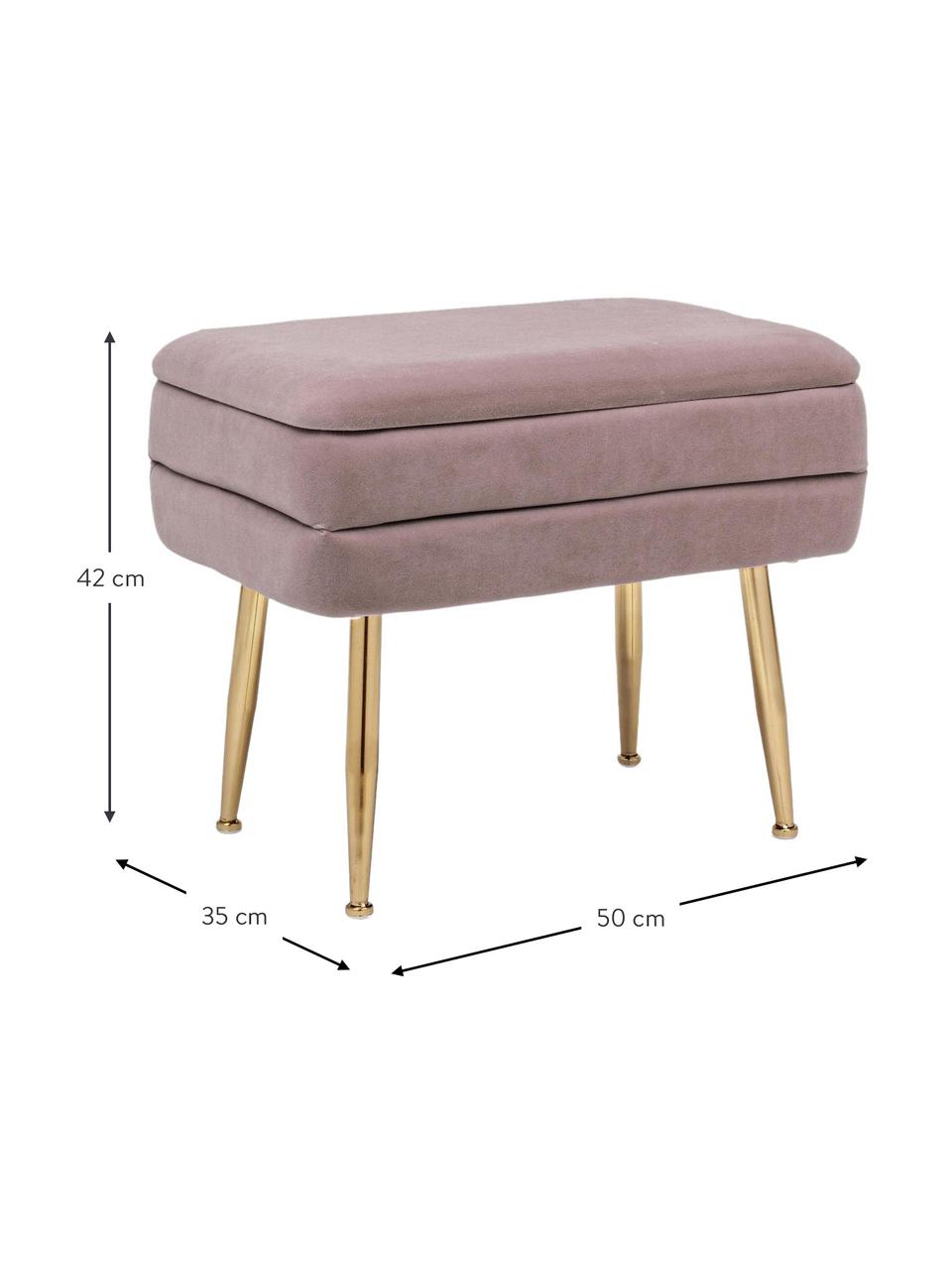Samt-Polsterbank Pavlina mit Stauraumfunktion, Bezug: Polyestersamt, Gestell: Mitteldichte Holzfaserpla, Füße: Metall, pulverbeschichtet, Samt Mauve, Messingfarben, B 80 x H 42 cm