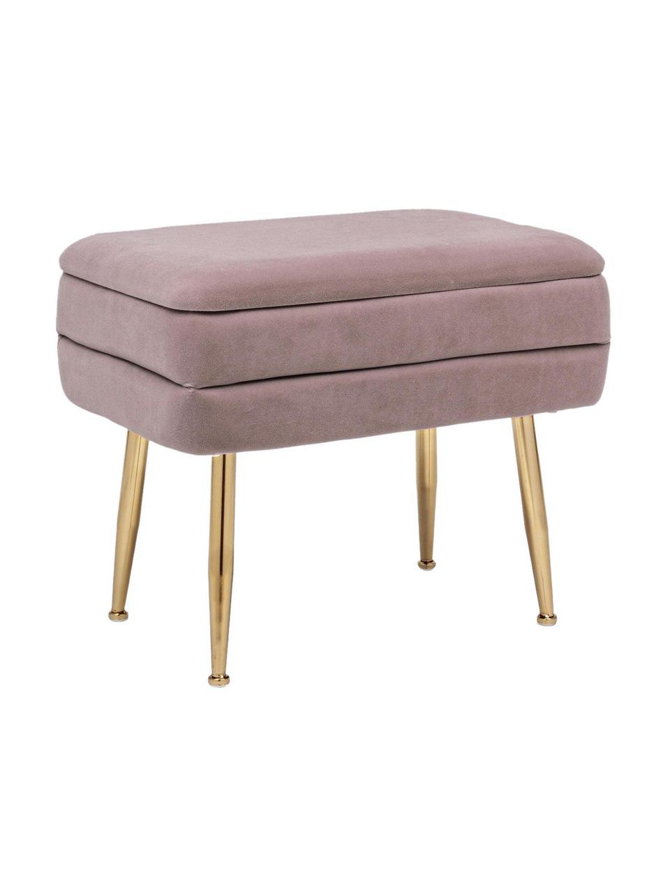 Fluwelen gestoffeerde bank Pavlina met opbergfunctie, Bekleding: polyester fluweel, Frame: MDF, Poten: gepoedercoat metaal, Fluweel mauve, messingkleurig, B 80 x H 42 cm