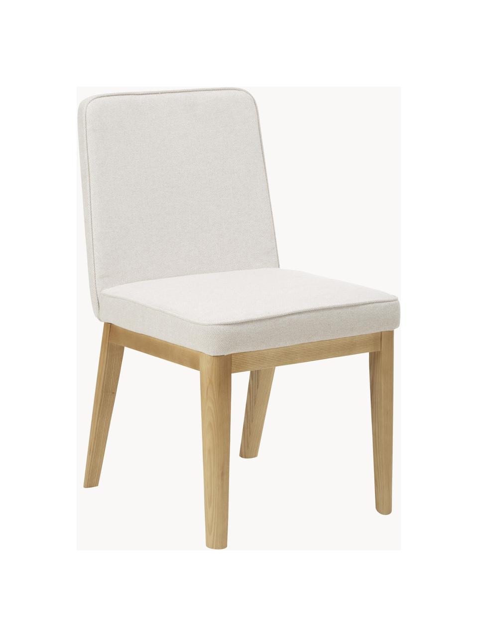 Chaise rembourrée Koga, Tissu blanc crème, bois de frêne, larg. 47 x haut. 86 cm