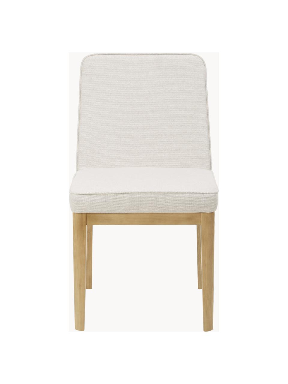 Chaise rembourrée Koga, Tissu blanc crème, bois de frêne, larg. 47 x haut. 86 cm