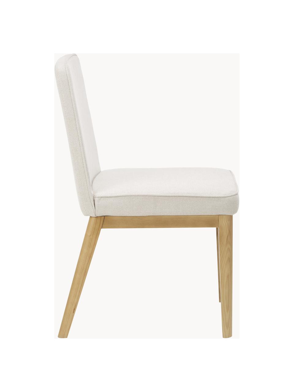 Chaise rembourrée Koga, Tissu blanc crème, bois de frêne, larg. 47 x haut. 86 cm