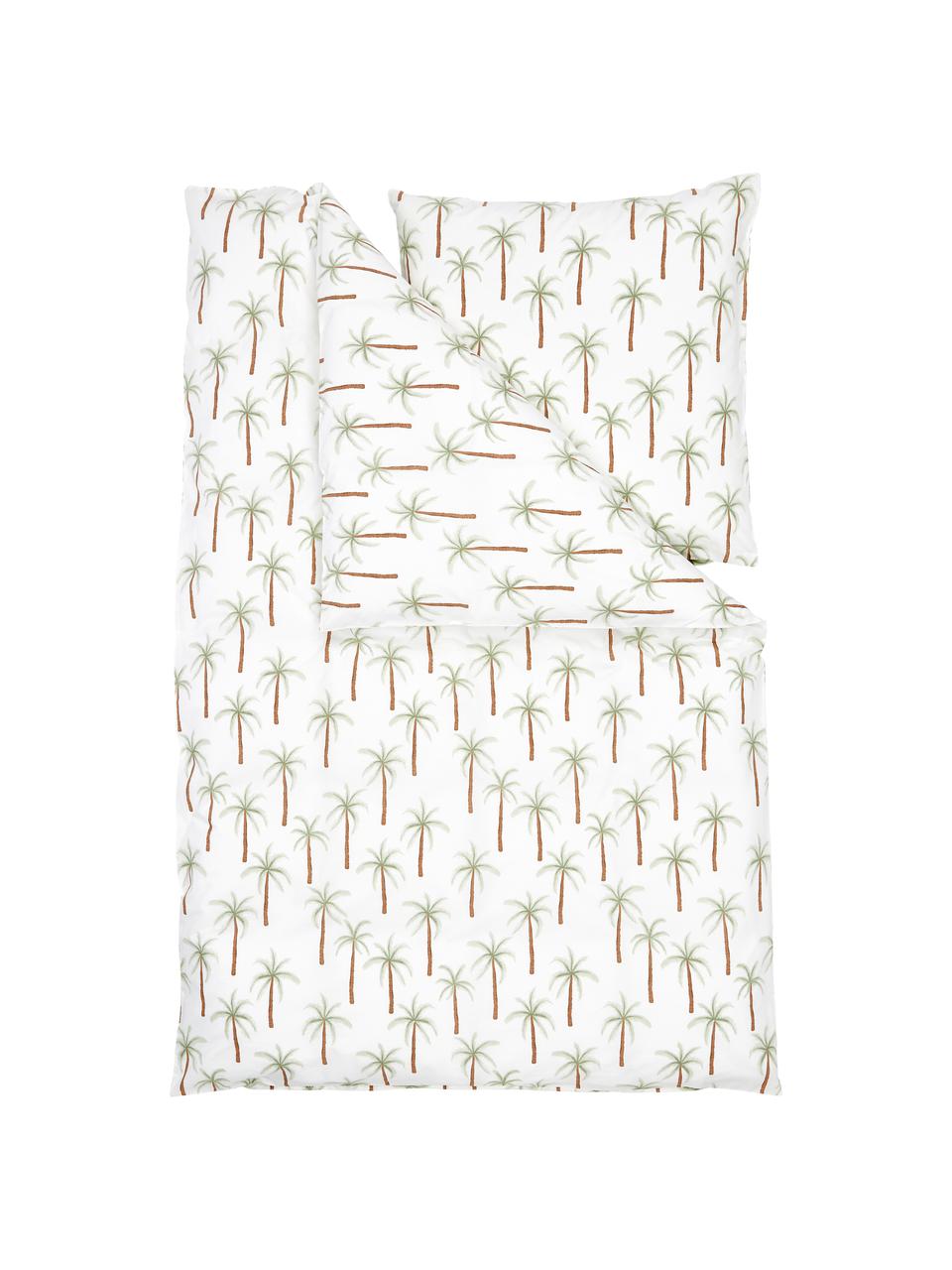 Perkálová posteľná bielizeň z organickej bavlny s potlačou paliem Martha, Biela, s potlačou paliem, 200 x 200 cm + 2 vankúš 80 x 80 cm