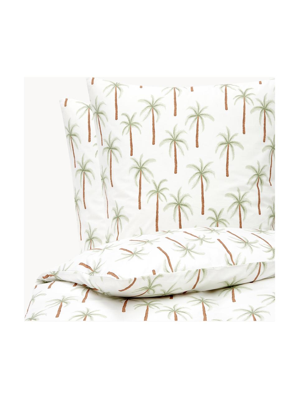 Parure de lit en percale de coton bio motif palmiers Martha, Blanc, motif palmier, larg. 200 x long. 200 cm + 2 taies d'oreiller 80 x 80 cm