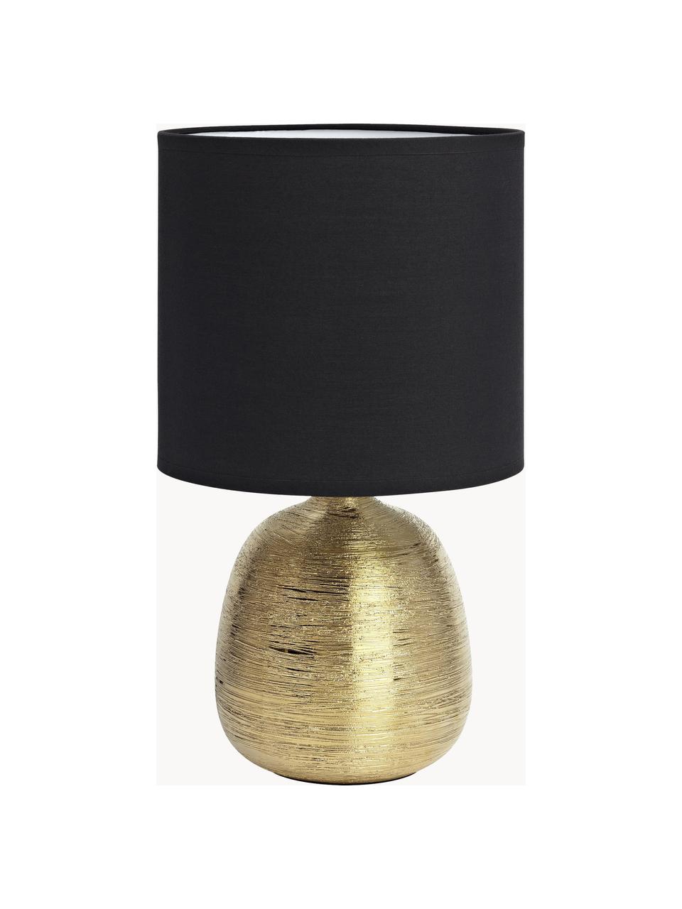 Stolová lampa z keramiky Oscar, Čierna, odtiene zlatej, Ø 20 x V 39 cm