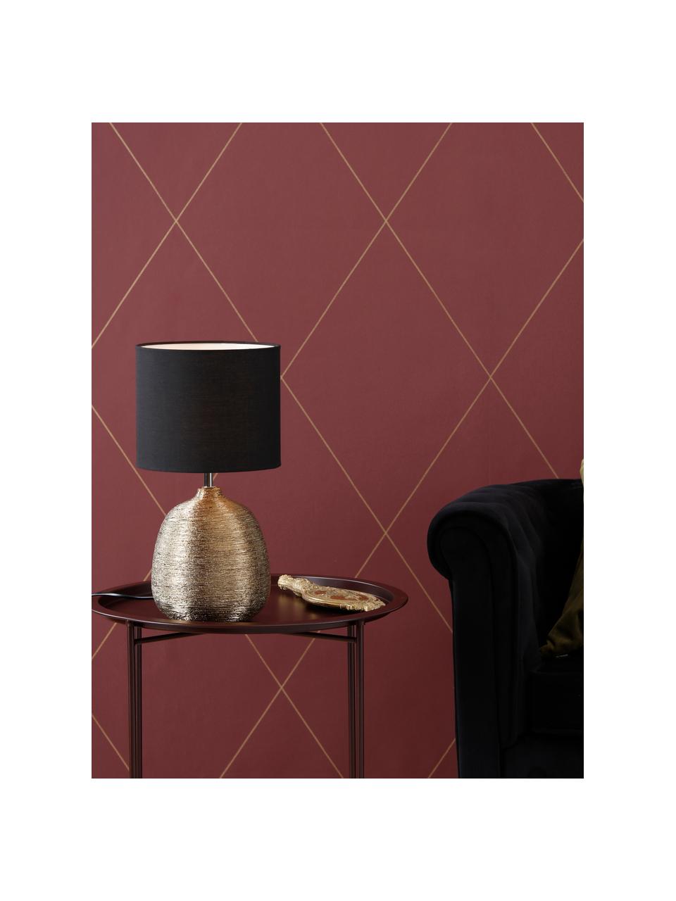 Keramische tafellamp Oscar, Lampvoet: keramiek, Zwart, goudkleurig, Ø 20 x H 39 cm