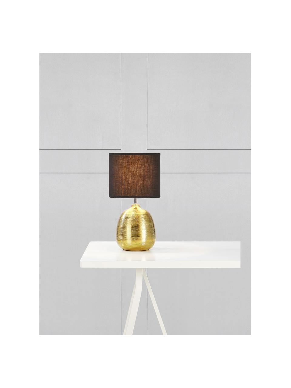 Stolová lampa z keramiky Oscar, Čierna, odtiene zlatej, Ø 20 x V 39 cm