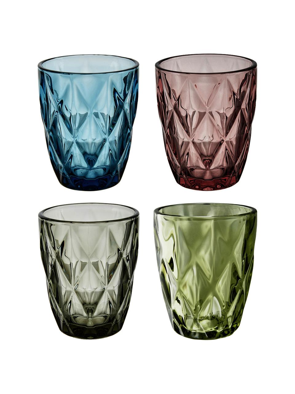 Komplet szklanek Colorado, 4 elem., Szkło, Zielony, blady różowy, niebieski, szary, Ø 8 x W 10 cm, 260 ml