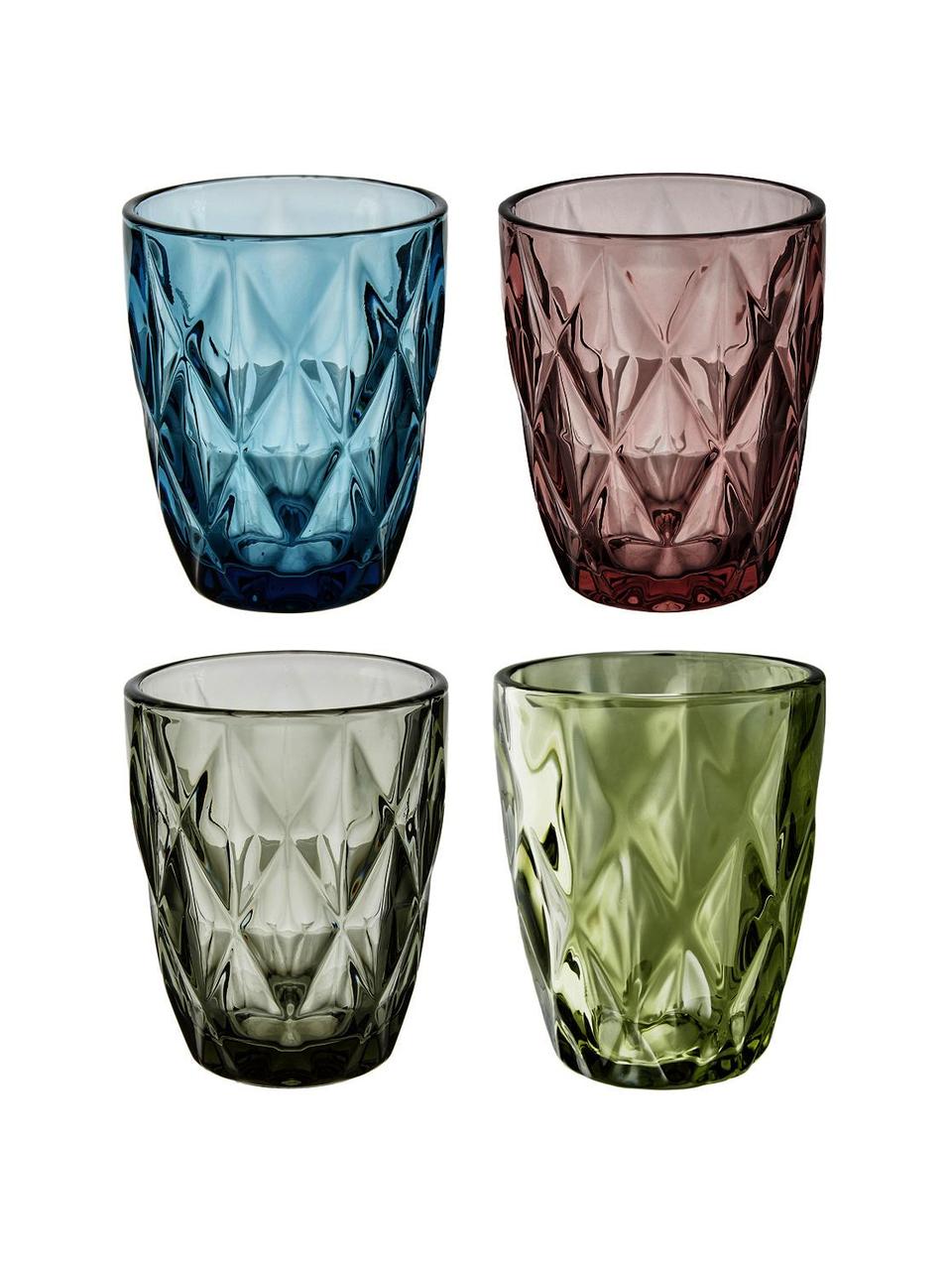 Set de vasos de colores con relieve Colorado, 4 uds., Vidrio, Verde, baya, azul, gris, Ø 8 x Al 10 cm, 260 ml