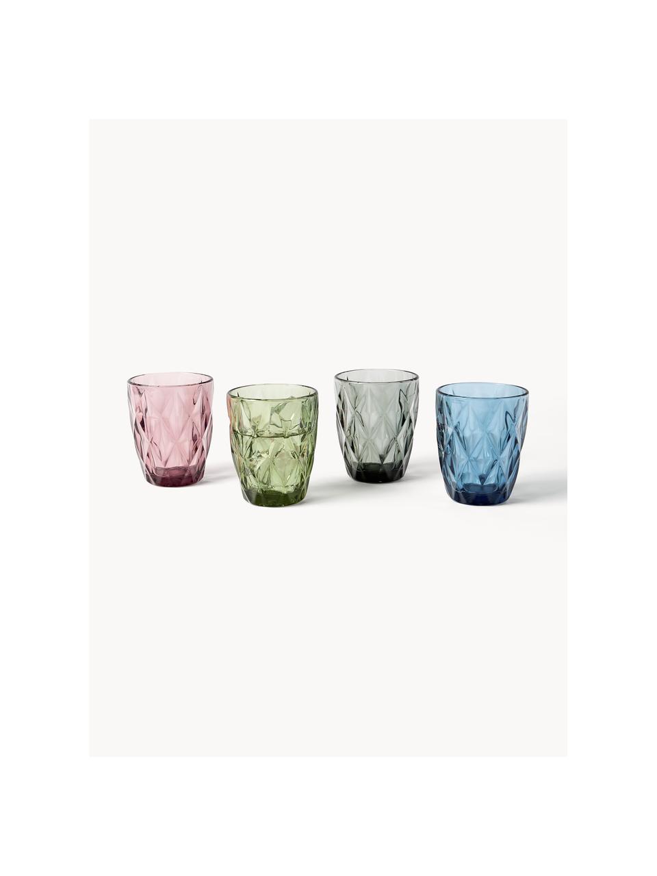 Waterglazen Colorado met structuurpatroon, 4-delig, Glas, Blauw, mauve, grijs, grijs, Ø 8 x H 10 cm, 260 ml